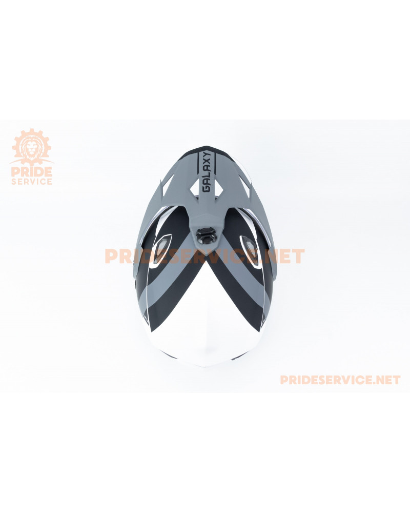 Шолом кросовий з візором (стандарт DOT), висувні окуляри GLX-802 S (55-56см), чорно-білий мат