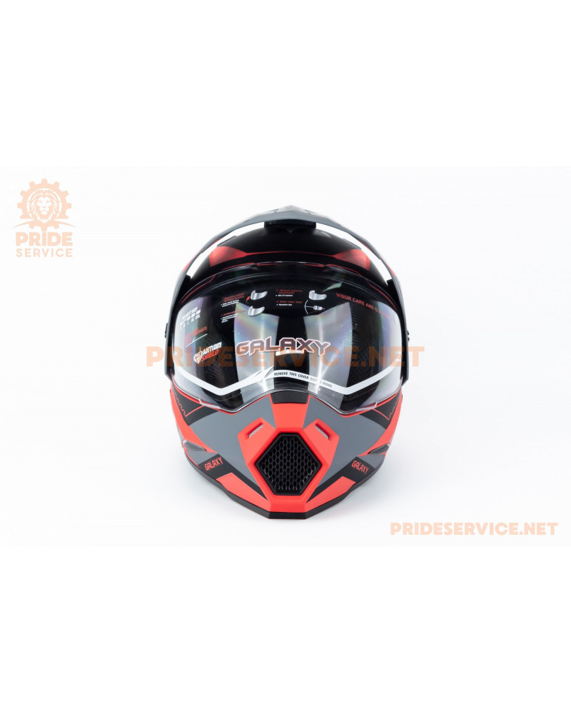 Шолом кросовий з візором (стандарт DOT), висувні окуляри GLX-802 L (59-60см), чорно-червоний мат