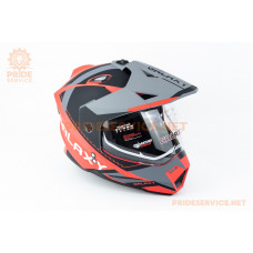 Шолом кросовий з візором (стандарт DOT), висувні окуляри GLX-802 L (59-60см), чорно-червоний мат