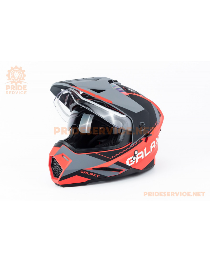 Шолом кросовий з візором (стандарт DOT), висувні окуляри GLX-802 L (59-60см), чорно-червоний мат