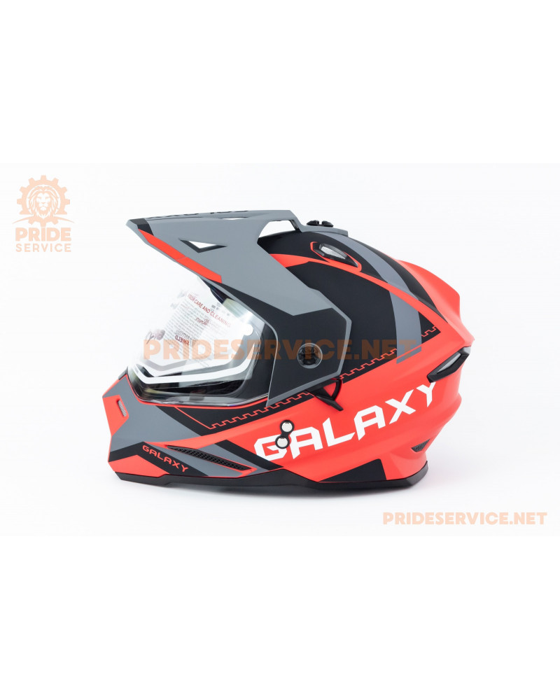 Шолом кросовий з візором (стандарт DOT), висувні окуляри GLX-802 L (59-60см), чорно-червоний мат