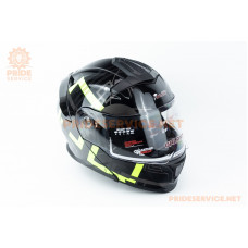 Шолом модуляр з відкидним підборіддям (стандарт DOT), висувні окуляри GLX-912 L (59-60см), чорно-салатовий