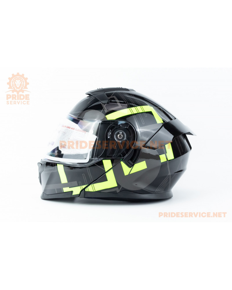 Шолом модуляр з відкидним підборіддям (стандарт DOT), висувні окуляри GLX-912 L (59-60см), чорно-салатовий