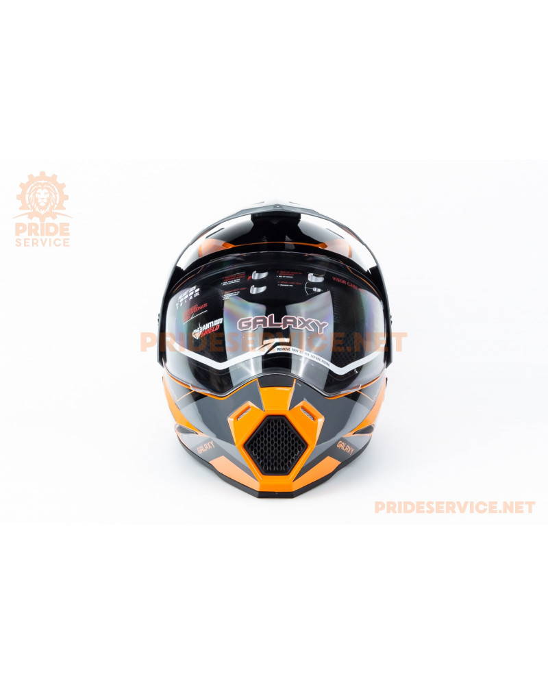 Шолом кросовий з візором (стандарт DOT), висувні окуляри GLX-802 S (55-56см), чорно-помаранчевий