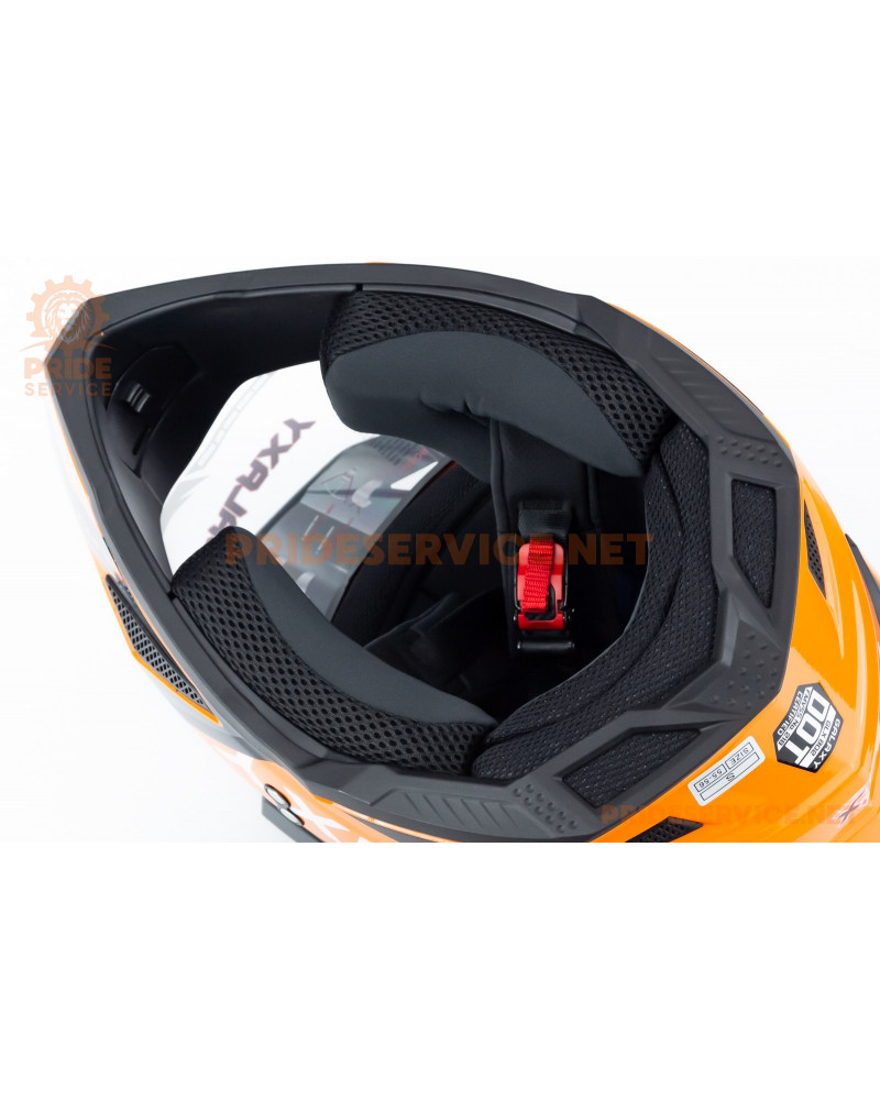 Шолом кросовий з візором (стандарт DOT), висувні окуляри GLX-802 S (55-56см), чорно-помаранчевий