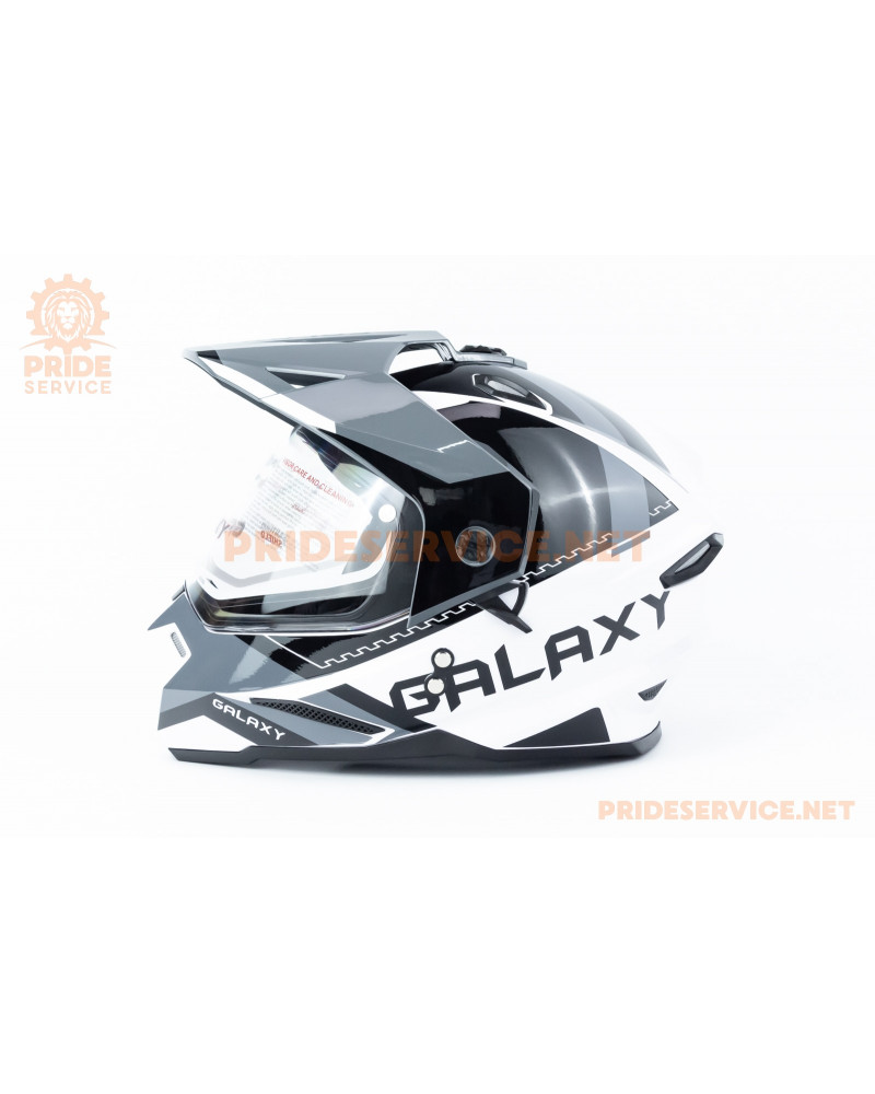 Шолом кросовий з візором (стандарт DOT), висувні окуляри GLX-802 M (57-58см), чорно-білий