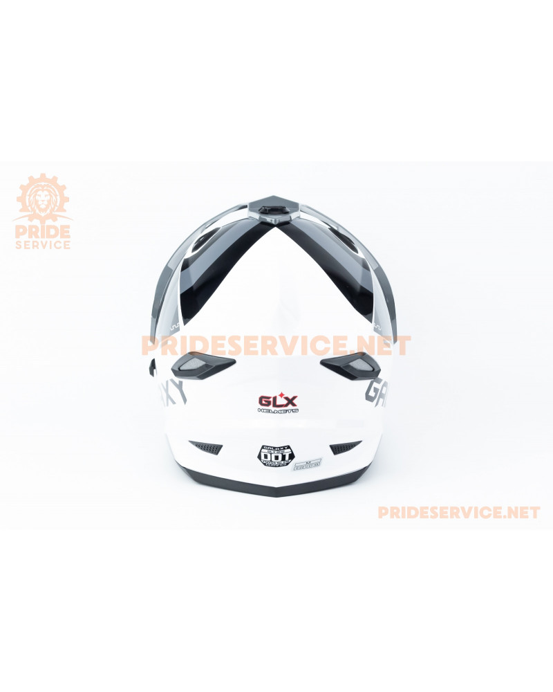 Шолом кросовий з візором (стандарт DOT), висувні окуляри GLX-802 M (57-58см), чорно-білий