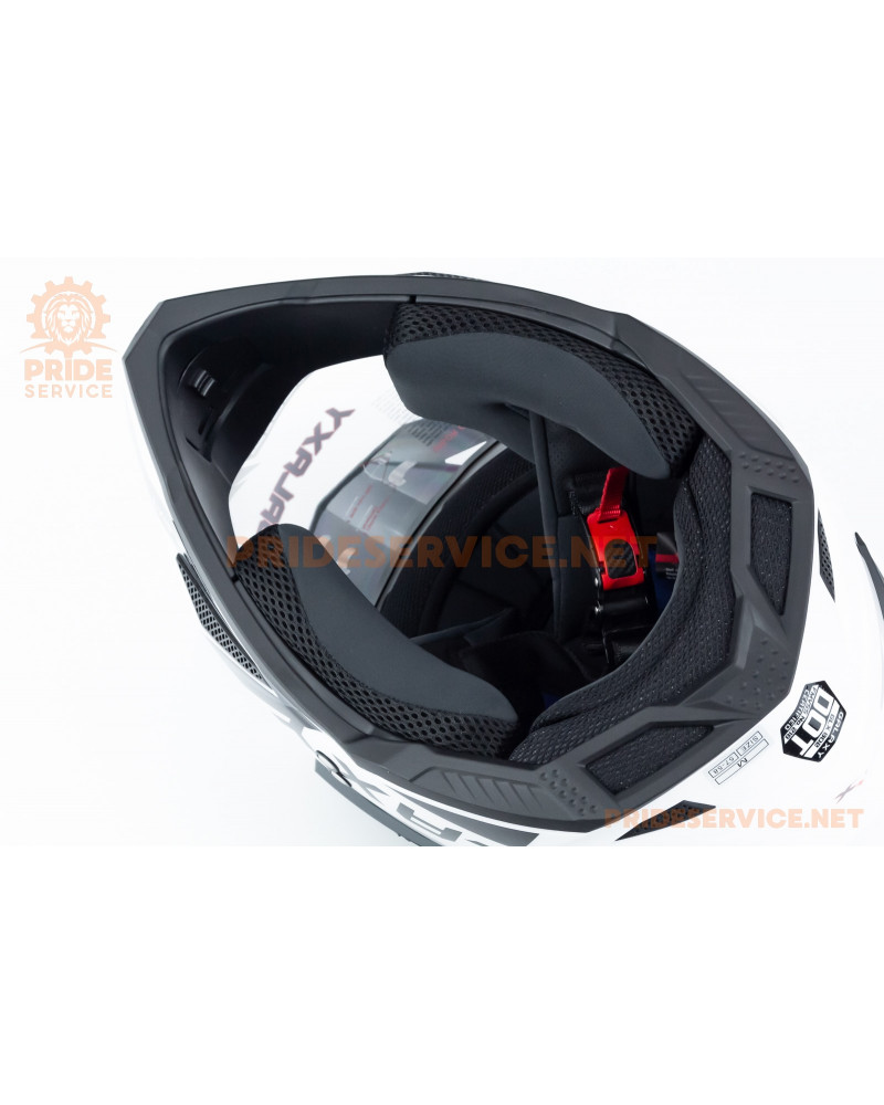 Шолом кросовий з візором (стандарт DOT), висувні окуляри GLX-802 M (57-58см), чорно-білий