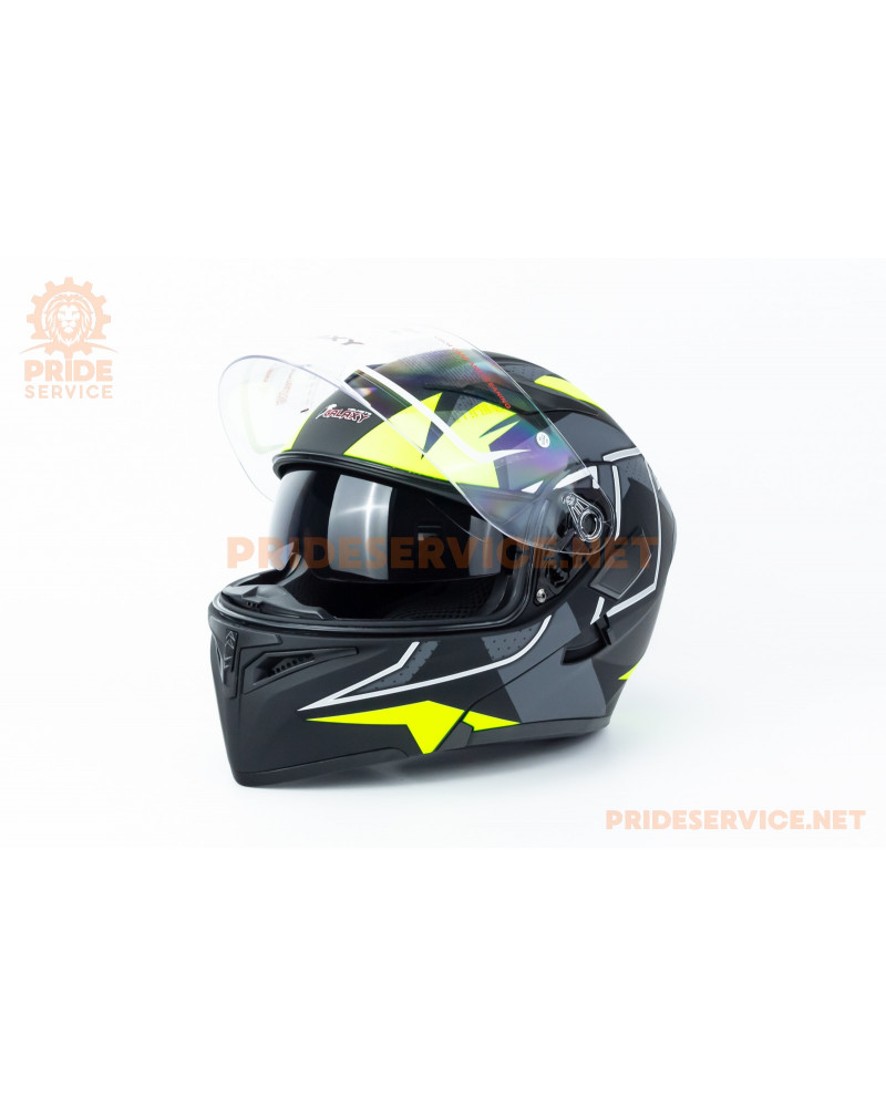 Шолом модуляр з відкидним підборіддям, висувні окуляри GLX-902 S (55-56см), чорно-салатовий мат