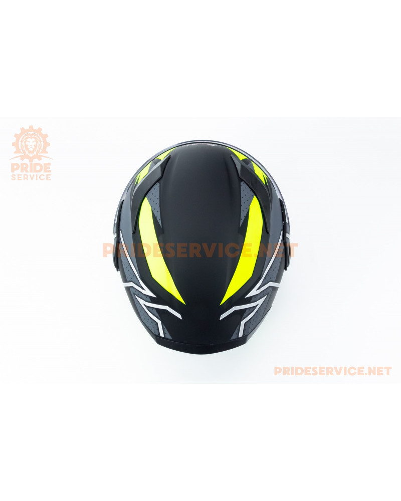 Шолом модуляр з відкидним підборіддям, висувні окуляри GLX-902 S (55-56см), чорно-салатовий мат