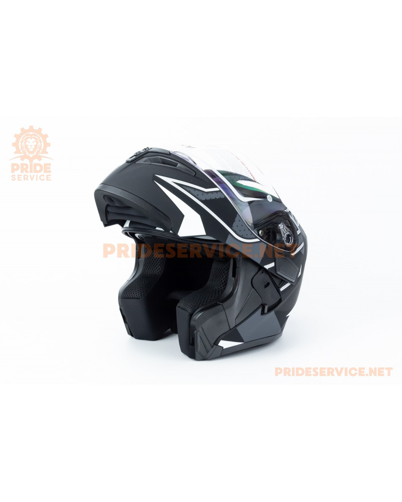 Шолом модуляр з відкидним підборіддям, висувні окуляри GLX-902 M (57-58см), чорно-білий мат