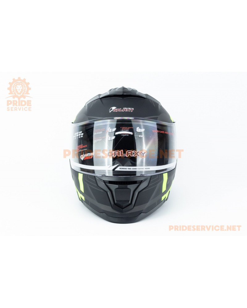 Шолом модуляр з відкидним підборіддям (стандарт DOT), висувні окуляри GLX-912 L (59-60см), чорно-салатовий мат