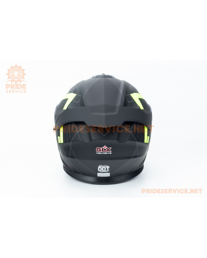 Шолом модуляр з відкидним підборіддям (стандарт DOT), висувні окуляри GLX-912 L (59-60см), чорно-салатовий мат