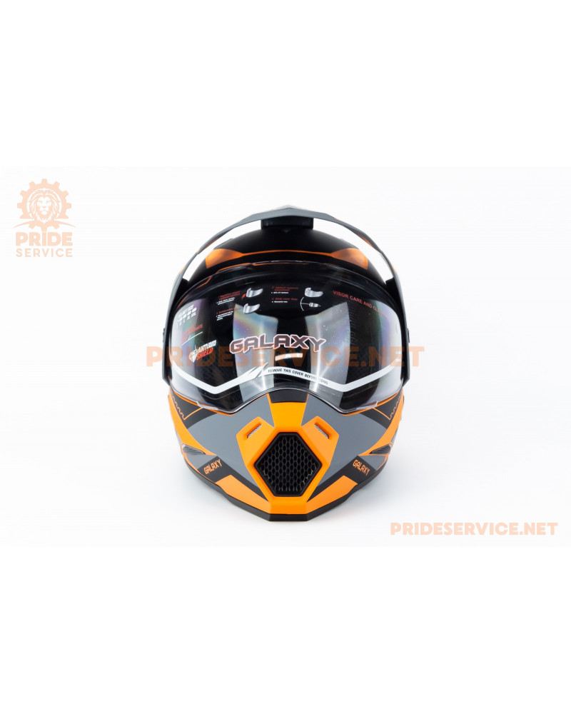 Шолом кросовий з візором (стандарт DOT), висувні окуляри GLX-802 S (55-56см), чорно-помаранчевий мат