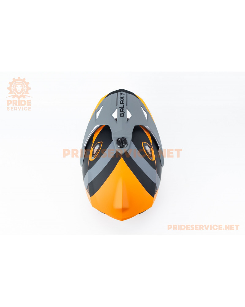 Шолом кросовий з візором (стандарт DOT), висувні окуляри GLX-802 S (55-56см), чорно-помаранчевий мат