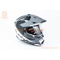 Шолом кросовий з візором (стандарт DOT), висувні окуляри GLX-802 M (57-58см), чорно-білий мат