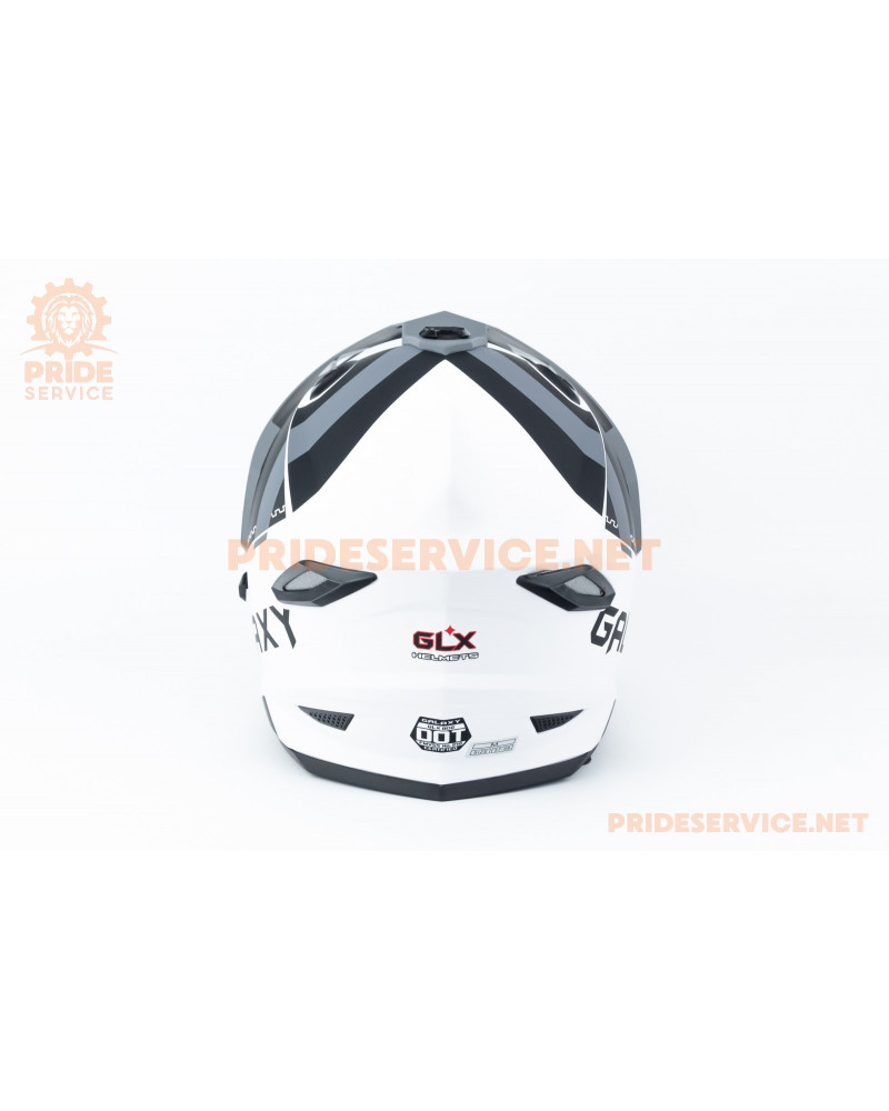 Шолом кросовий з візором (стандарт DOT), висувні окуляри GLX-802 M (57-58см), чорно-білий мат