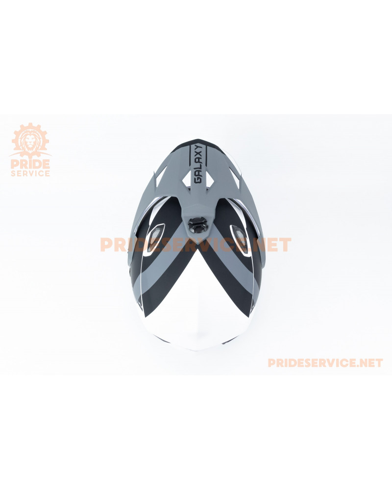 Шолом кросовий з візором (стандарт DOT), висувні окуляри GLX-802 M (57-58см), чорно-білий мат