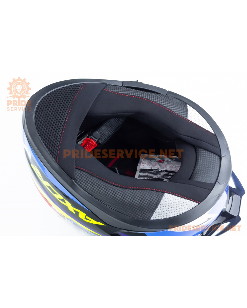 Шолом інтеграл APEX STREAK з пінлоком (стандарт DOT/ECE), висувні сонцезахисні окуляри L (59-60см), чорно-синьо-салатовий Шолом інтеграл APEX STREAK з пінлоком (стандарт DOT/ECE), висувні сонцезахисні окуляри L (59-60см), чорно-синьо-салатовий