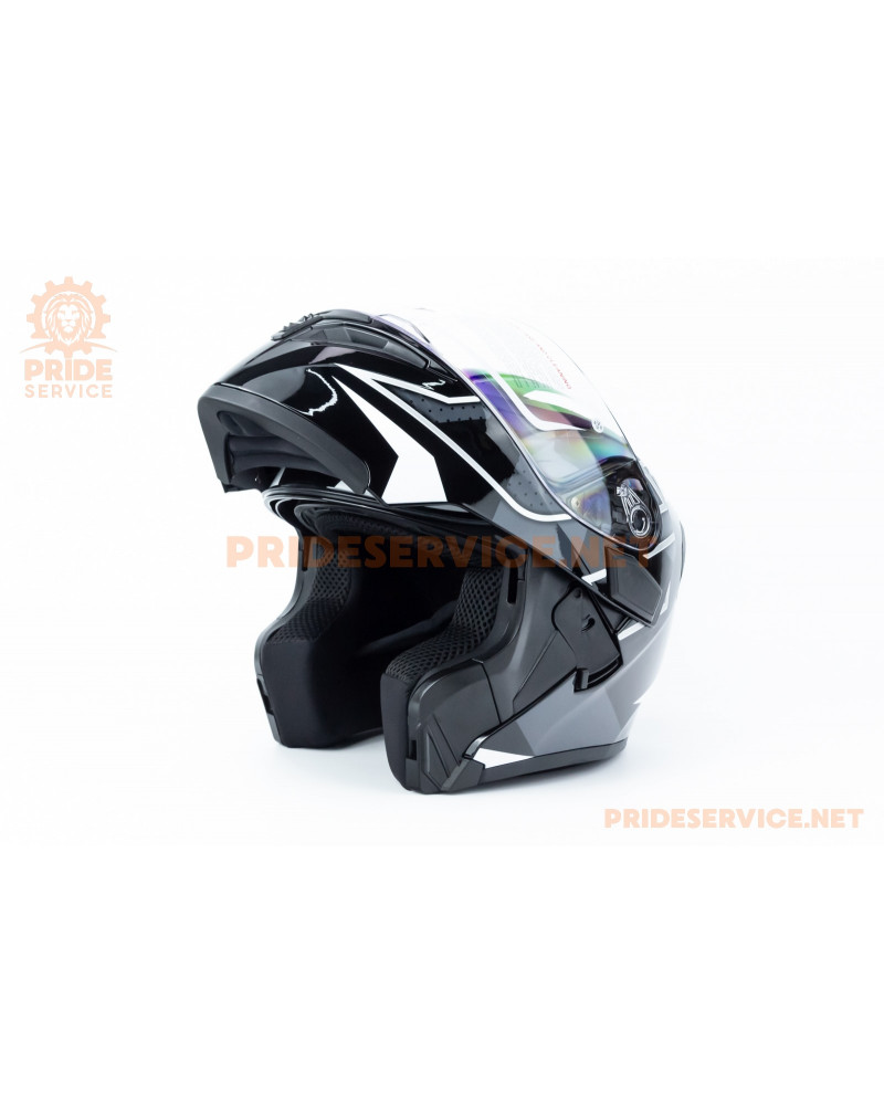 Шолом модуляр з відкидним підборіддям, висувні окуляри GLX-902 L (59-60см), чорно-білий