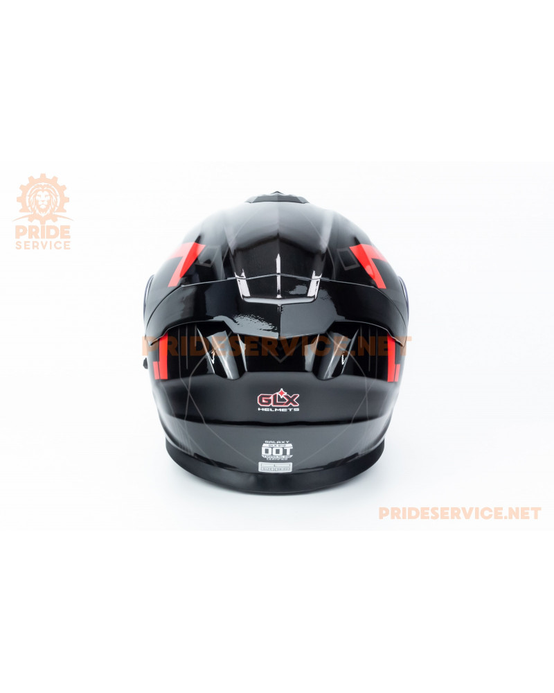 Шолом модуляр з відкидним підборіддям (стандарт DOT), висувні окуляри GLX-912 L (59-60см), чорно-червоний