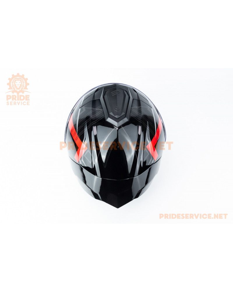 Шолом модуляр з відкидним підборіддям (стандарт DOT), висувні окуляри GLX-912 L (59-60см), чорно-червоний