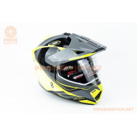 Шолом кросовий з візором (стандарт DOT), висувні окуляри GLX-802 S (55-56см), чорно-салатовий