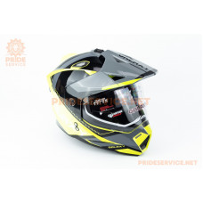 Шолом кросовий з візором (стандарт DOT), висувні окуляри GLX-802 S (55-56см), чорно-салатовий