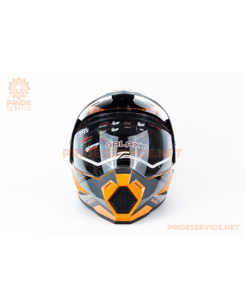 Шолом кросовий з візором (стандарт DOT), висувні окуляри GLX-802 M (57-58см), чорно-помаранчевий