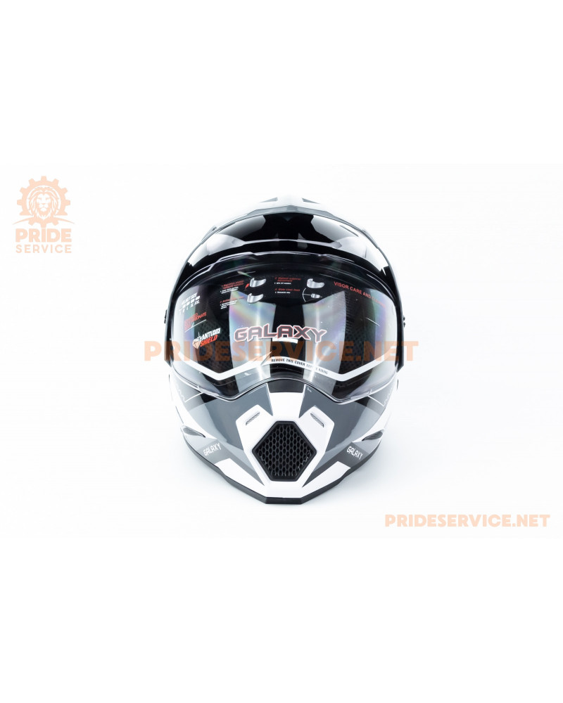 Шолом кросовий з візором (стандарт DOT), висувні окуляри GLX-802 L (59-60см), чорно-білий