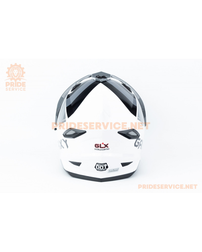 Шолом кросовий з візором (стандарт DOT), висувні окуляри GLX-802 L (59-60см), чорно-білий