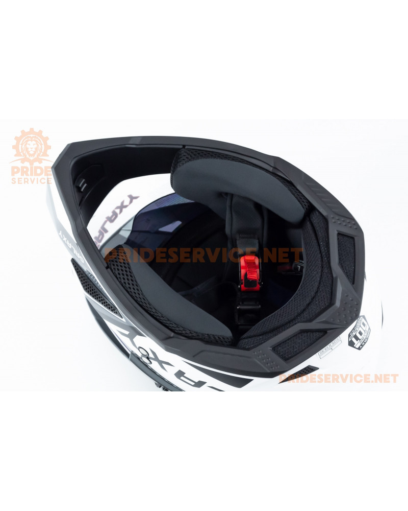 Шолом кросовий з візором (стандарт DOT), висувні окуляри GLX-802 L (59-60см), чорно-білий