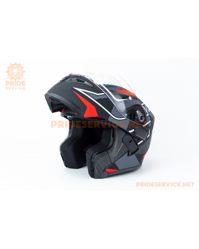 Шолом модуляр з відкидним підборіддям, висувні окуляри GLX-902 S (55-56см), чорно-червоний мат