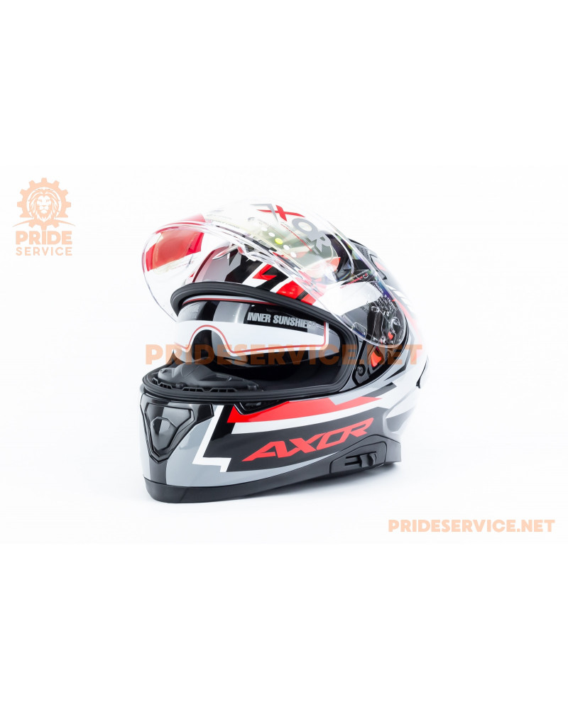 Шолом інтеграл APEX STREAK з пінлоком (стандарт DOT/ECE), висувні сонцезахисні окуляри L (59-60см), чорно-червоний Шолом інтеграл APEX STREAK з пінлоком (стандарт DOT/ECE), висувні сонцезахисні окуляри L (59-60см), чорно-червоний