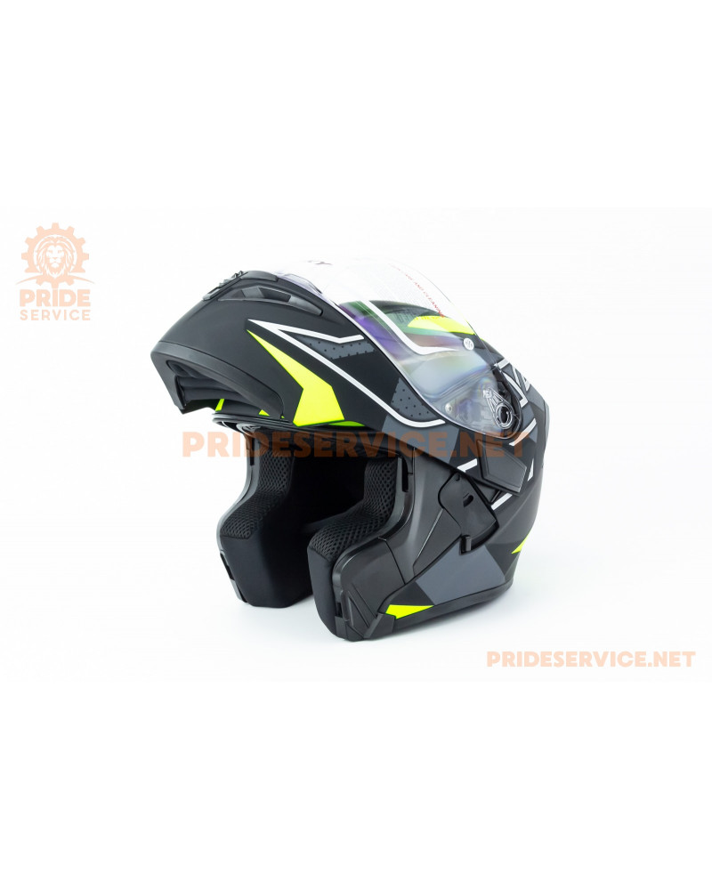 Шолом модуляр з відкидним підборіддям, висувні окуляри GLX-902 M (57-58см), чорно-салатовий мат