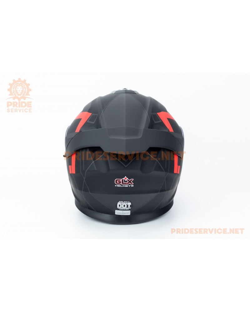 Шолом модуляр з відкидним підборіддям (стандарт DOT), висувні окуляри GLX-912 L (59-60см), чорно-червоний мат