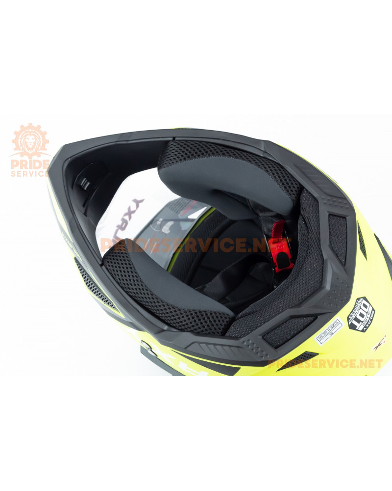 Шолом кросовий з візором (стандарт DOT), висувні окуляри GLX-802 S (55-56см), чорно-салатовий мат