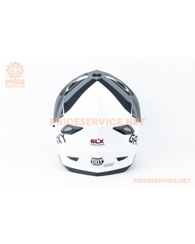 Шолом кросовий з візором (стандарт DOT), висувні окуляри GLX-802 L (59-60см), чорно-білий мат