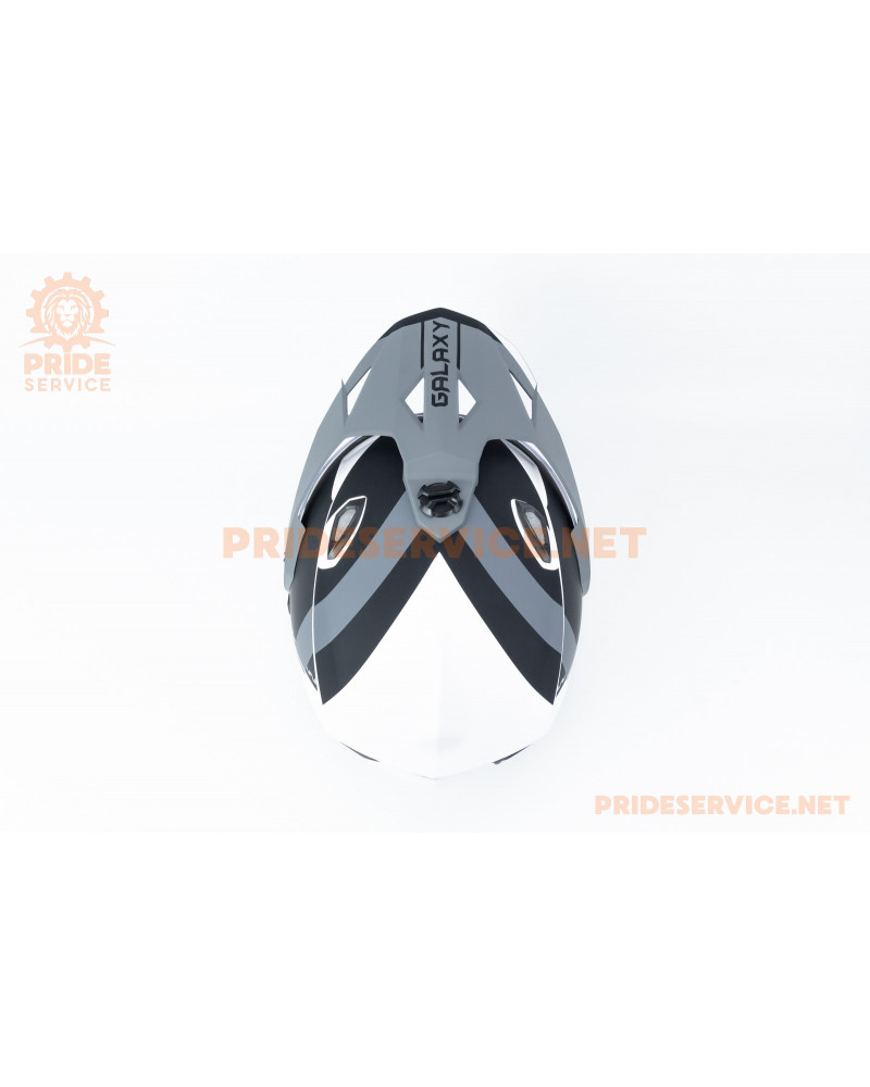 Шолом кросовий з візором (стандарт DOT), висувні окуляри GLX-802 L (59-60см), чорно-білий мат