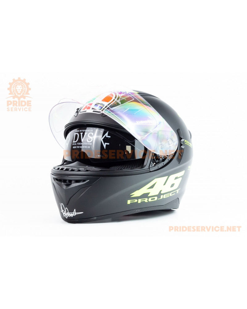 Шолом інтеграл з LED підсвічуванням, висувні окуляри K-3 S, чорно-салатовий PROJECT 46 мат