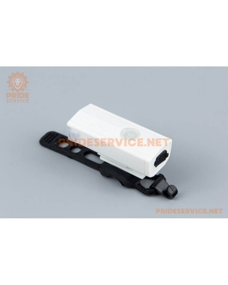 Ліхтар передній 1 діод 300 lumen алюмінієвий, Li-ion 3.7V 800mAh зарядка від USB, вологозахисний, білий