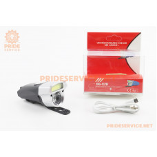 Ліхтар передній 1+7 діодів 360 lumen, Li-ion 3.7V 500mAh зарядка від USB, вологозахисний, чорно-сірий BG-C20
