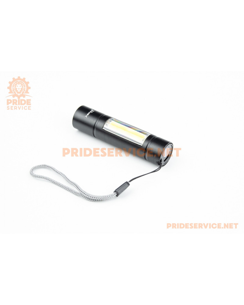 Ліхтар 1 LED+COB 300 lumen ручний, алюмінієвий, Li-ion 3.7V 450mAh зарядка від USB, вологозахисний, в пластиковому боксі, чорний BL-510