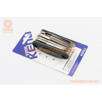 Ключ-набір 15 предметів (шестигранники 2,2.5,3,4,5,6 мм, спицевий ключ, викрутки пряма та фігурна, головки 8,9,10 мм, гайкові ключі 8,10,15 мм), KL-9802 Ключ-набір 15 предметів (шестигранники 2,2.5,3,4,5,6 мм, спицевий ключ, викрутки пряма та фігурна, головки 8,9,10 мм, гайкові ключі 8,10,15 мм), KL-9802