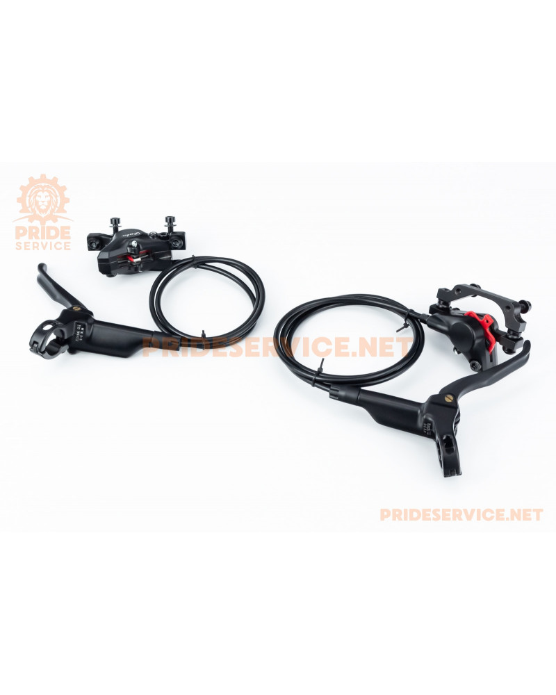 Гальмо Disk-brake гідравлічне переднє (F160/R140мм)+заднє (F180/R160мм), диски 160мм, кріпл. 6 болтів, чорні DULA