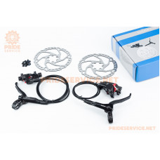 Гальмо Disk-brake гідравлічне переднє (F160/R140мм)+заднє (F180/R160мм), диски 160мм, кріпл. 6 болтів, чорні DULA