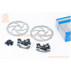 Гальмо Disk-brake переднє (F160/R140мм)+заднє (F180/R160мм), диски 160мм, кріпл. 6 болтів, темно-сірі SL-M350+RT525
