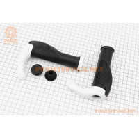 Ручки керма 140мм з затискачем Lock-On, ергономічні з ріжками, чорно-білі