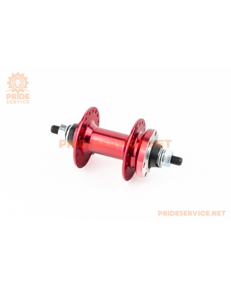 Втулка передня MTB алюмінієва 14Gx36H, Disk-brake, 2 пром-підшипники 6200 2RS, кріпл. гайка, червона U-B07F