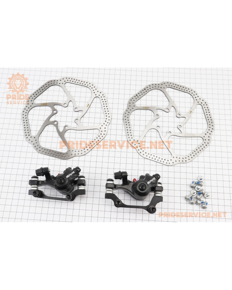 Гальмо Disk-brake переднє (F160/R140мм)+заднє (F180/R160мм), диски 160мм, кріпл. 6 болтів, чорні